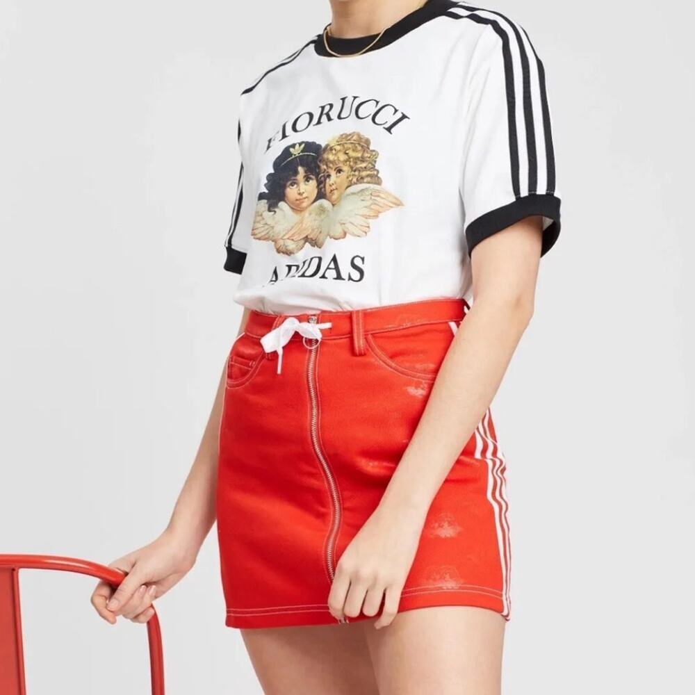 Adidas Women Originals x Fiorucci Jacquard Trefoil Red Mini Skirt - Picture 2 of 9
